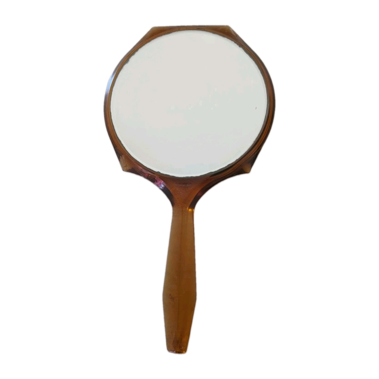 Vintage 1940s Mohawk Amber Lucite Double Sided Hand Mirror ~  11 1/4\