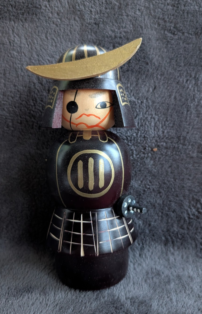Vtg Samurai Kokeshi Eye Patch Creative Aoki Geika Reg # 347116 Orig Box