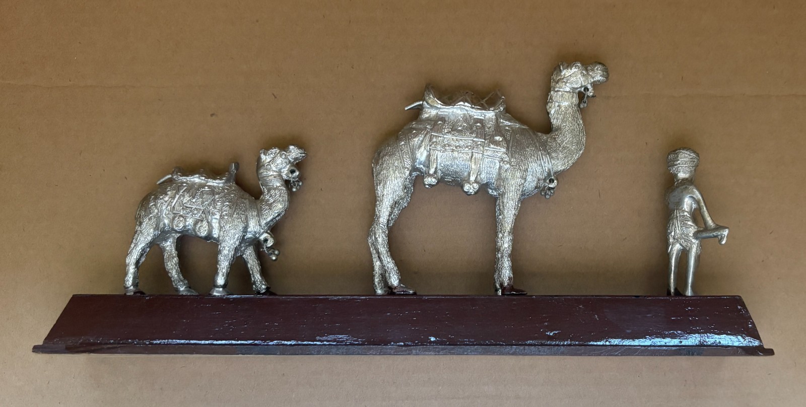 Vintage Silver Tone Metal Camel Herd & Man Sculpture 13\