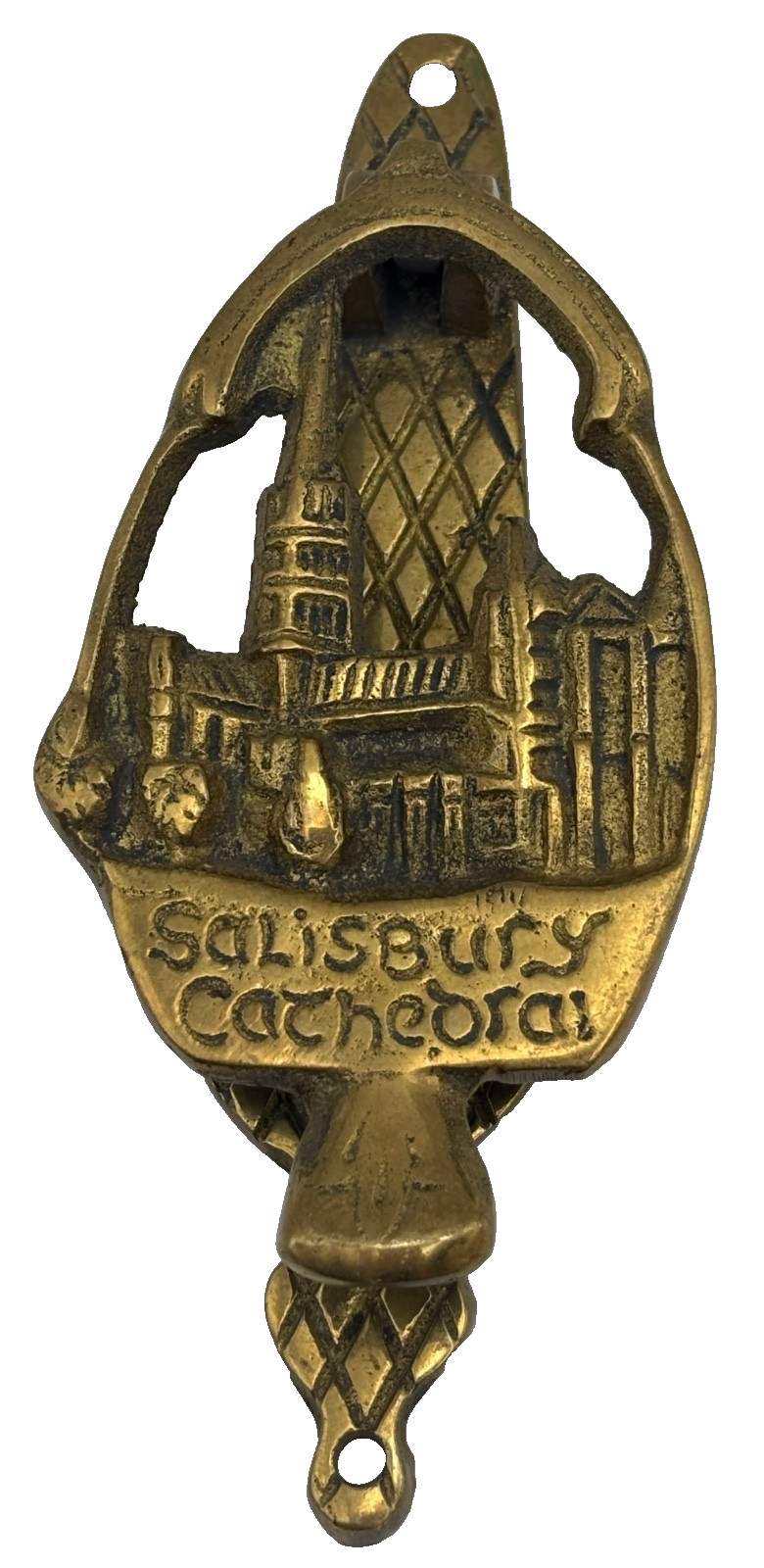 Brass Door Knocker featuring SALISBURY CATHEDRAL in England, Vintage Decor