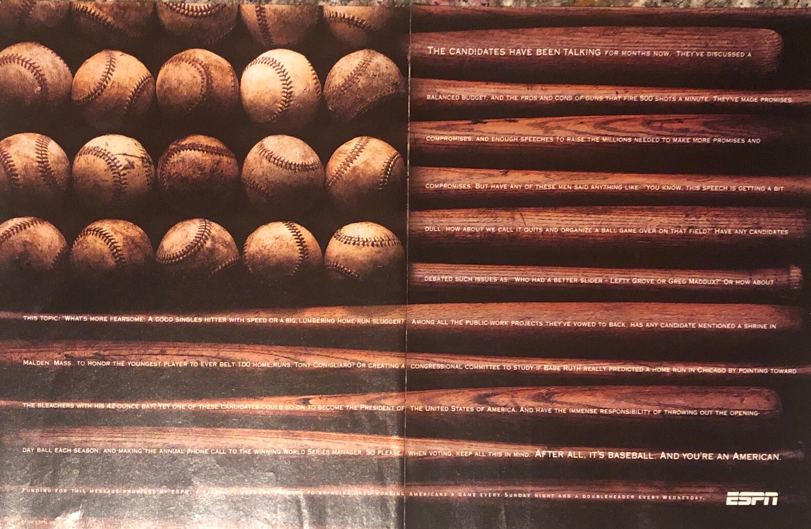 1996 ESPN Baseball PRINT AD Sunday Night & Wednesday Double Header VTG 1990s