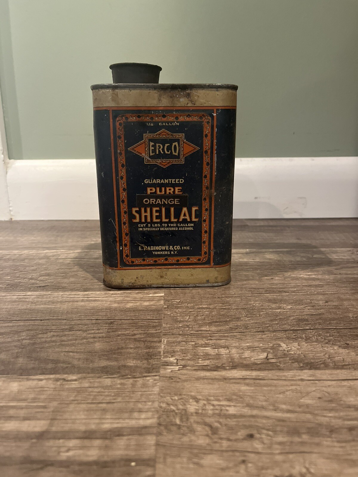 Vintage ERCO Guaranteed Pure Orange Shellac Can
