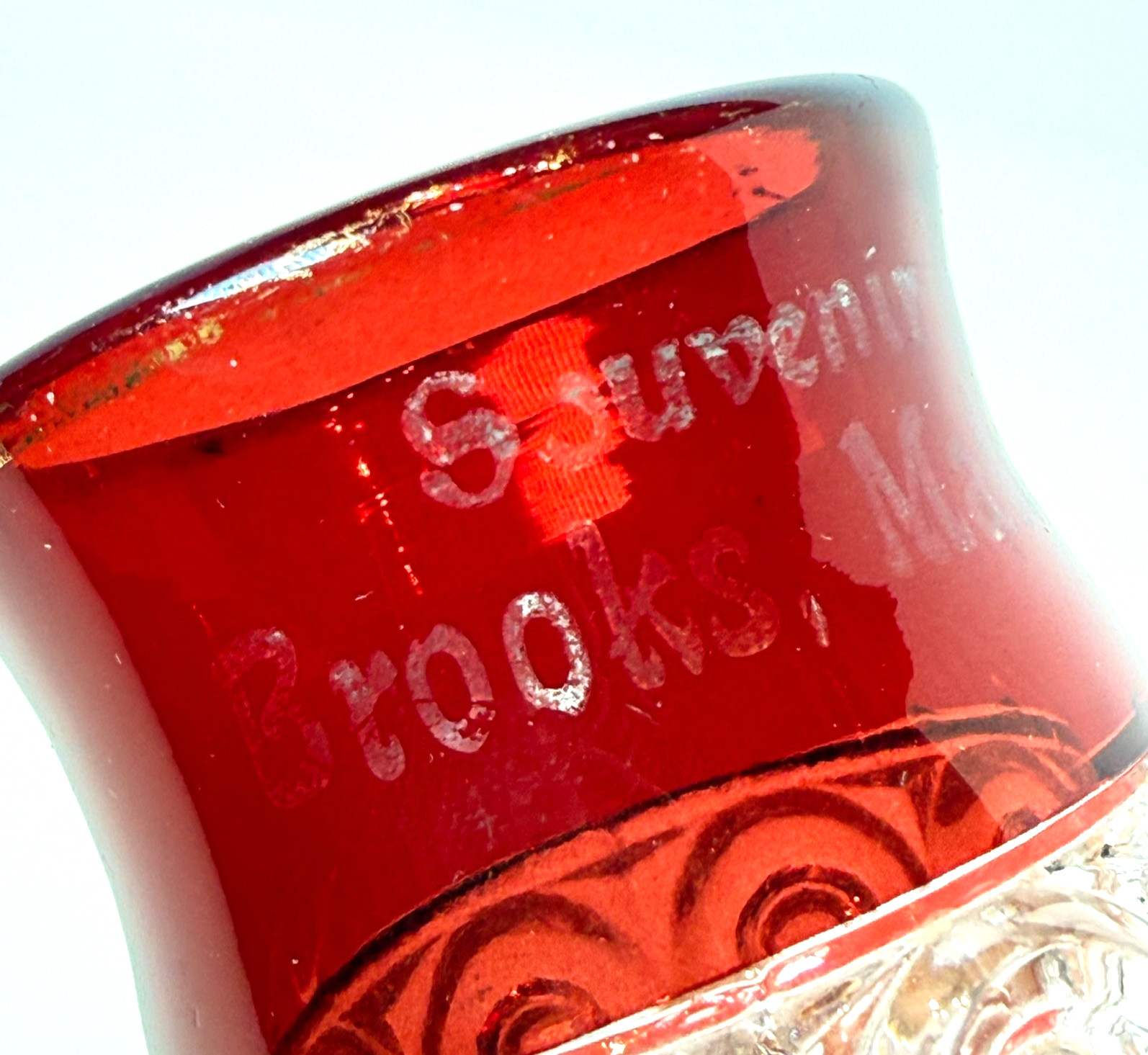 BROOKS MAINE ME ANTIQUE Ruby Red Flash Souvenir Glass Cut TRINKET CUP