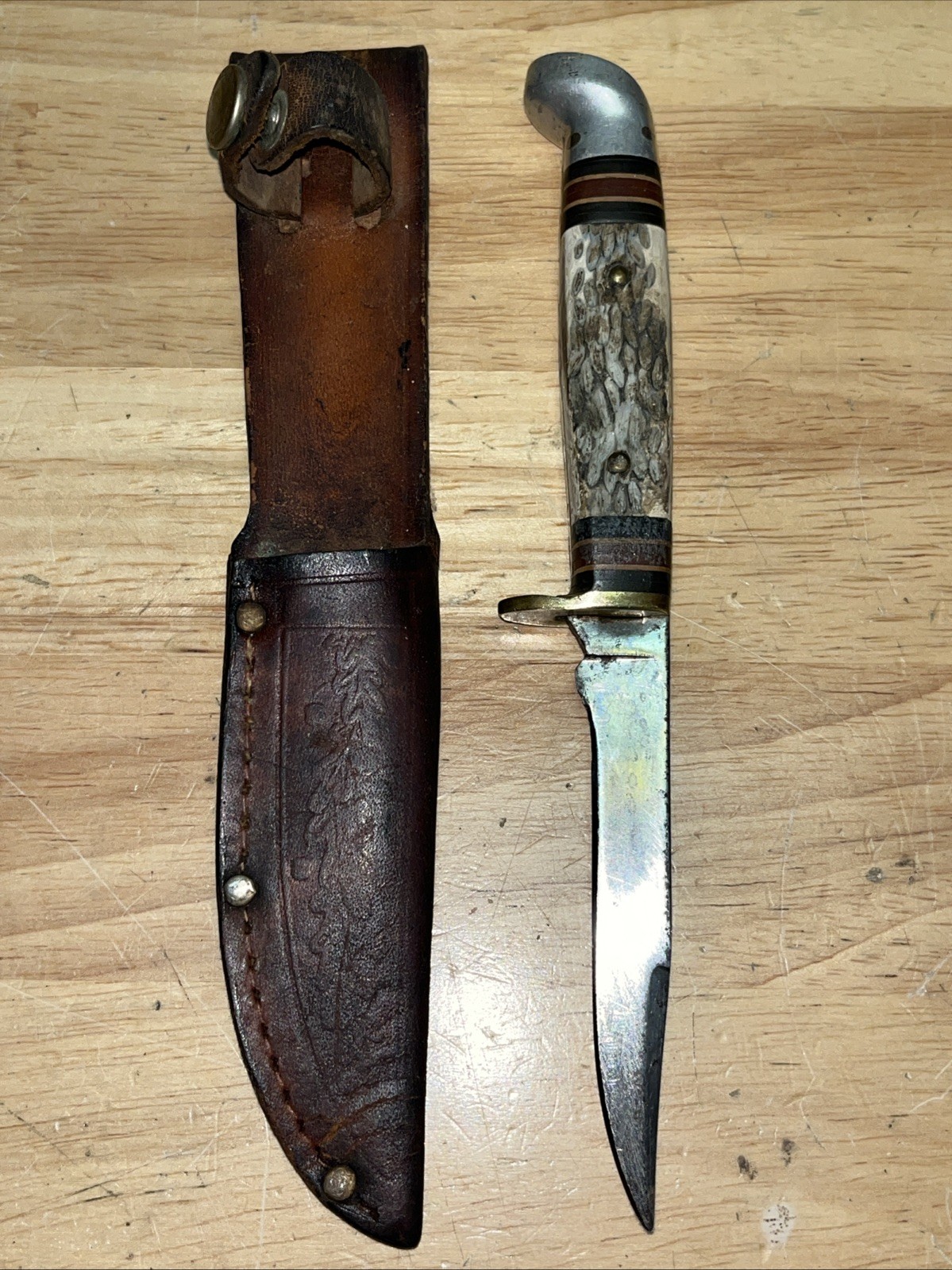 Old WESTERN 648B BOULDER CO. Fixed Blade Knife Jigged BONE HANDLE ~ New 25°Edge
