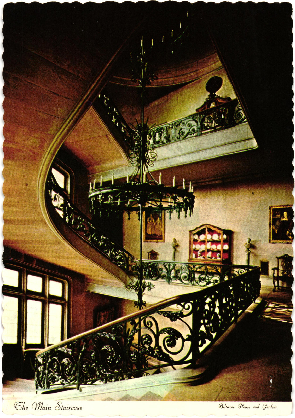 The Main Staircase The Biltmore House and Gardens Postcard Unposted Dexter Press