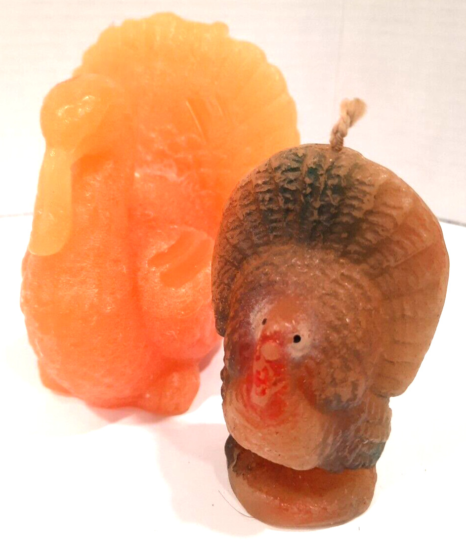 VTG Turkey Shaped Candles LOT of 2 Thanksgiving Decoration Fall Autumn Harvest
