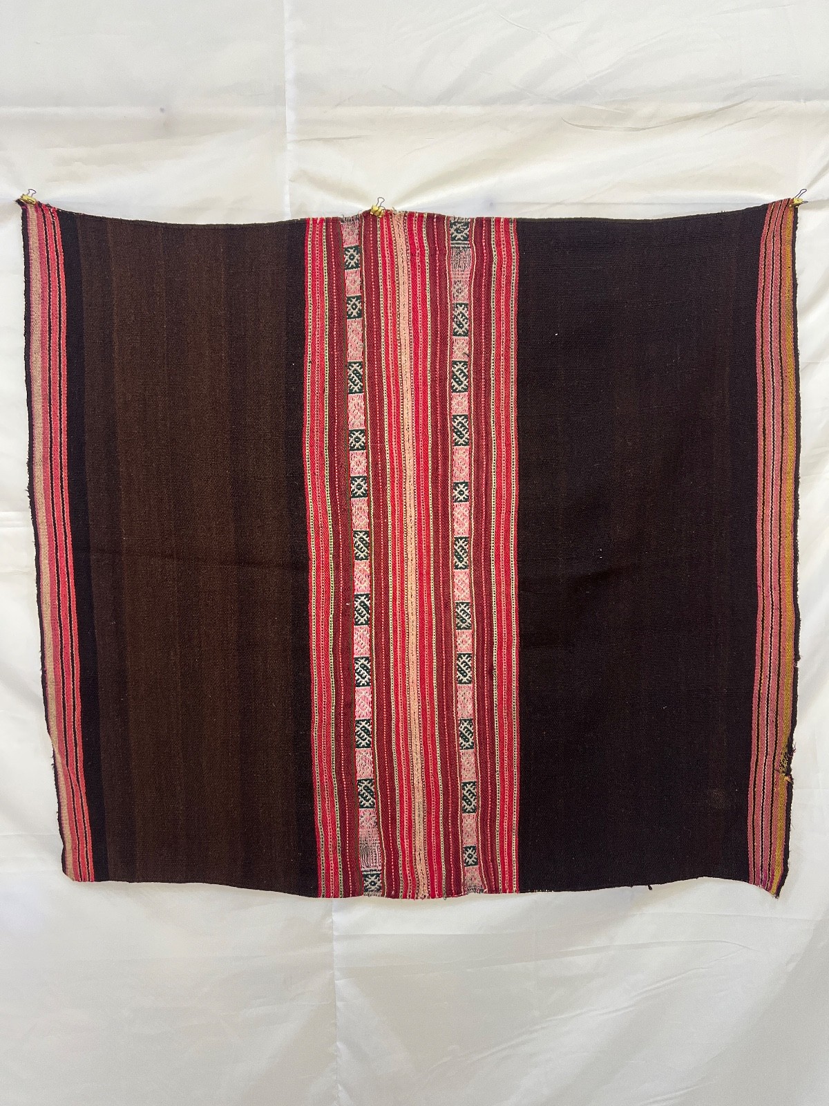 Vintage Peruvian Aguayo Handwoven Wool Andean Blanket Tribal Folk Art Textile