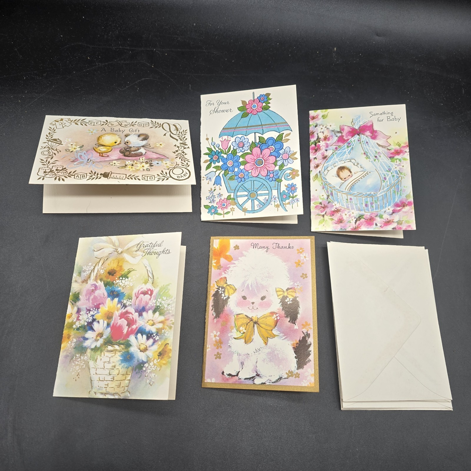 Lot Of 5 Vintage Small Greeting Cards Baby Shower Thank You