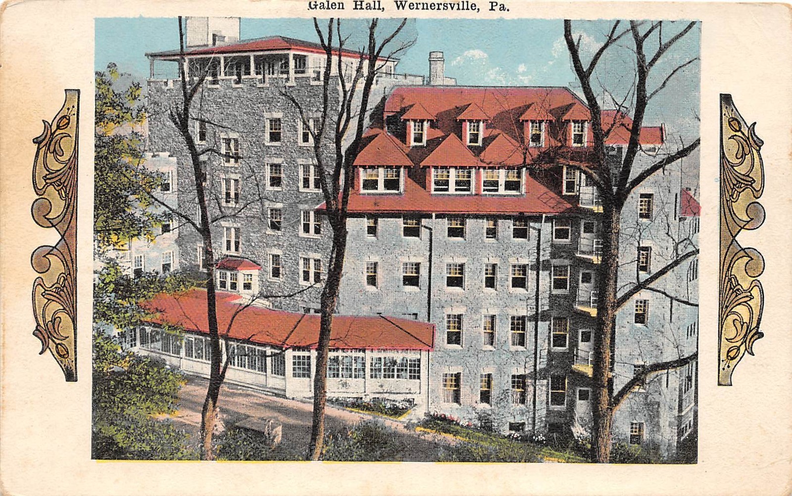 D68/ Wernersville Pennsylvania Pa Postcard c1915 Galen Hall Fancy Border