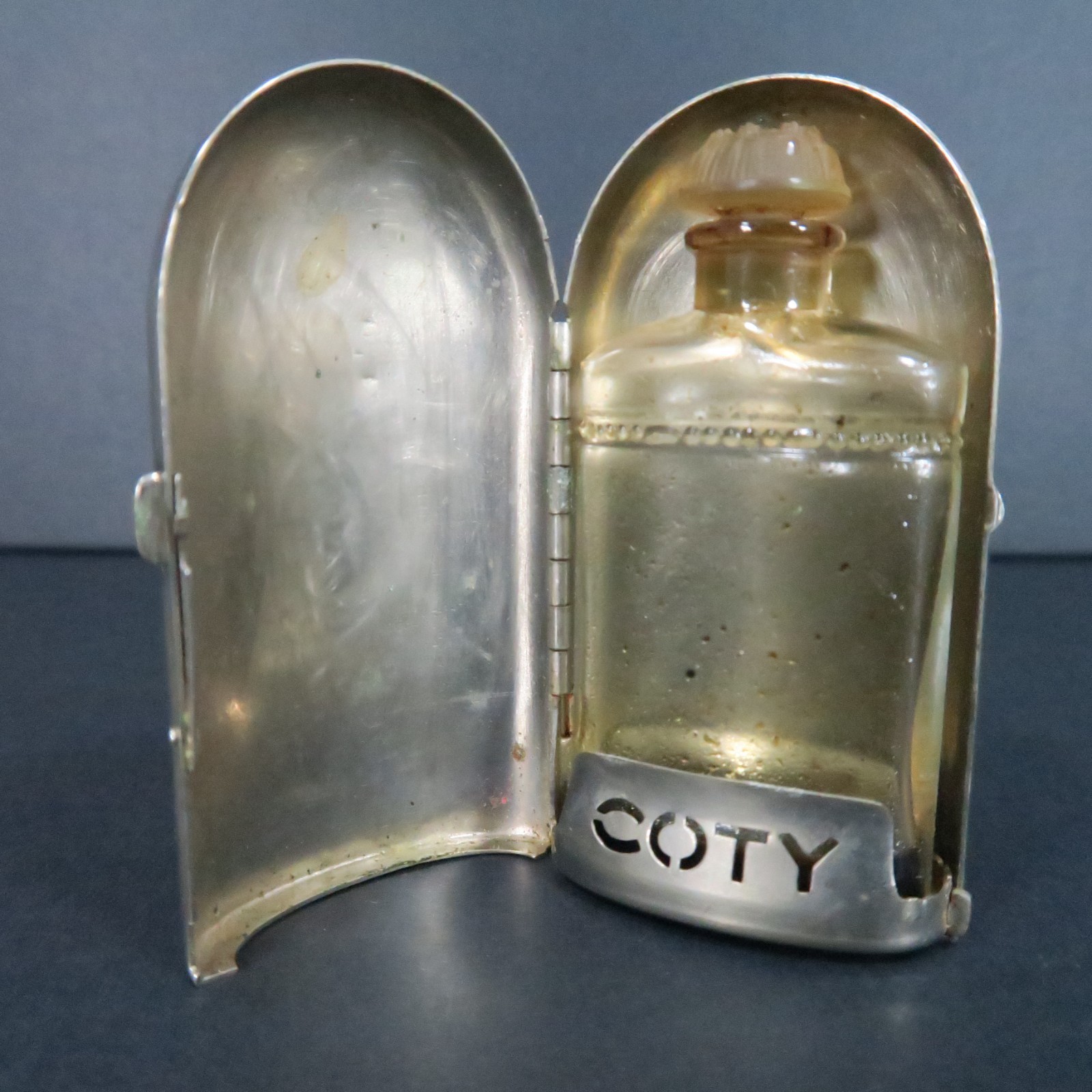 Vintage Mini Chypre de Coty Perfume Bottle in Metal Casket Case Art Deco 20s 30s Vintage Mini Chypre de Coty Perfume Bottle in Metal Casket Case Art Deco 20s 30s