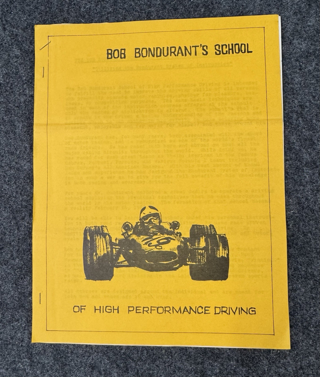 VTG 1969 Bob Bondurant School of Driving Application w/ SIGNED LETTER Autograph