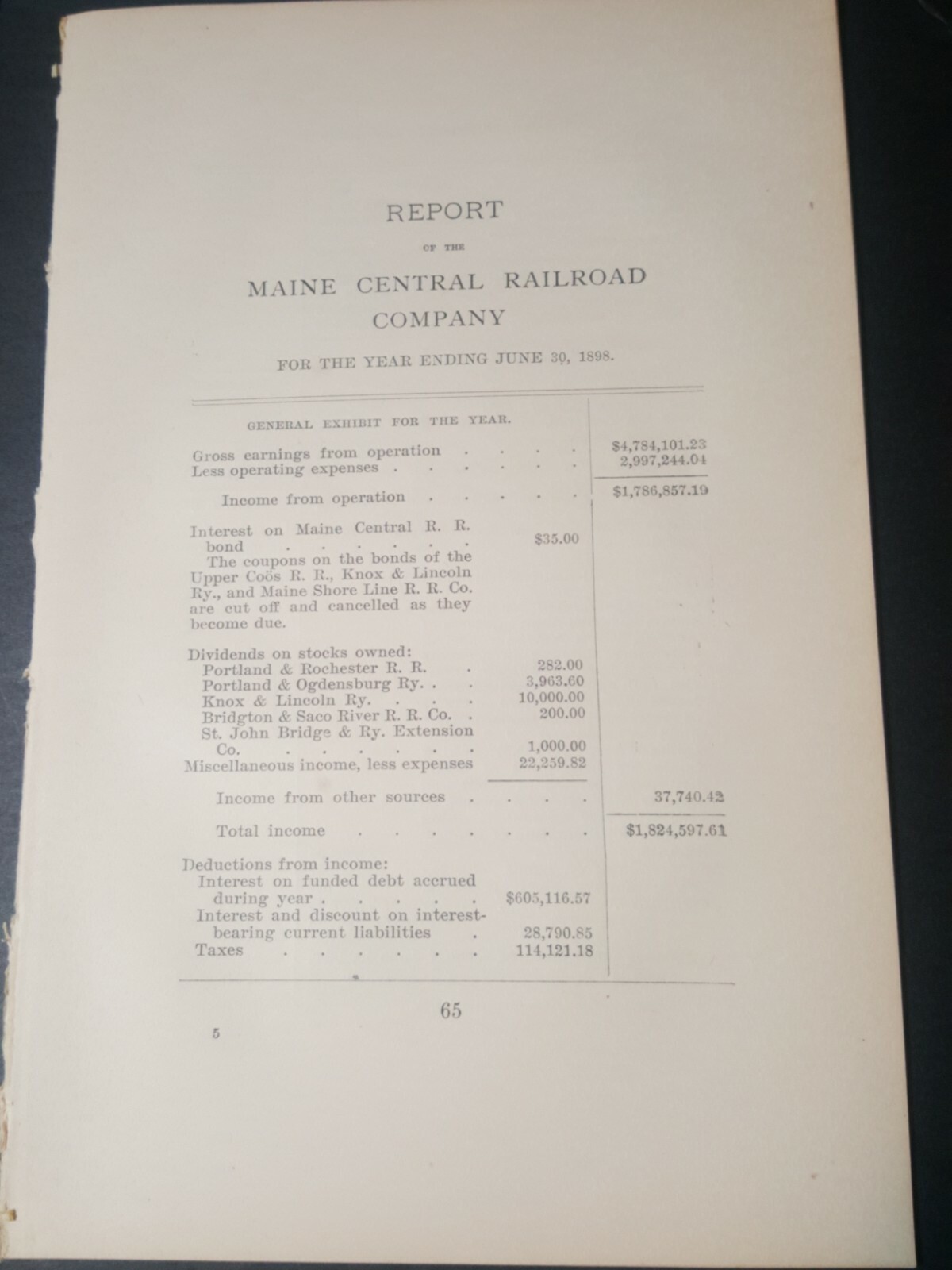 1898 New Hampshire train report of Maine Central Railroad 15 pgs, rolling stock