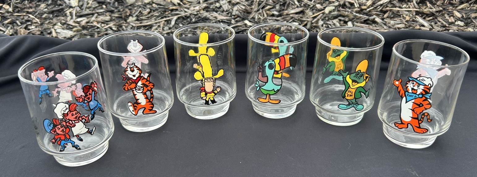 Vintage 1977 Kellogg\'s Cereal Character Collector Series Set Of 6 Glasses “L@@K”