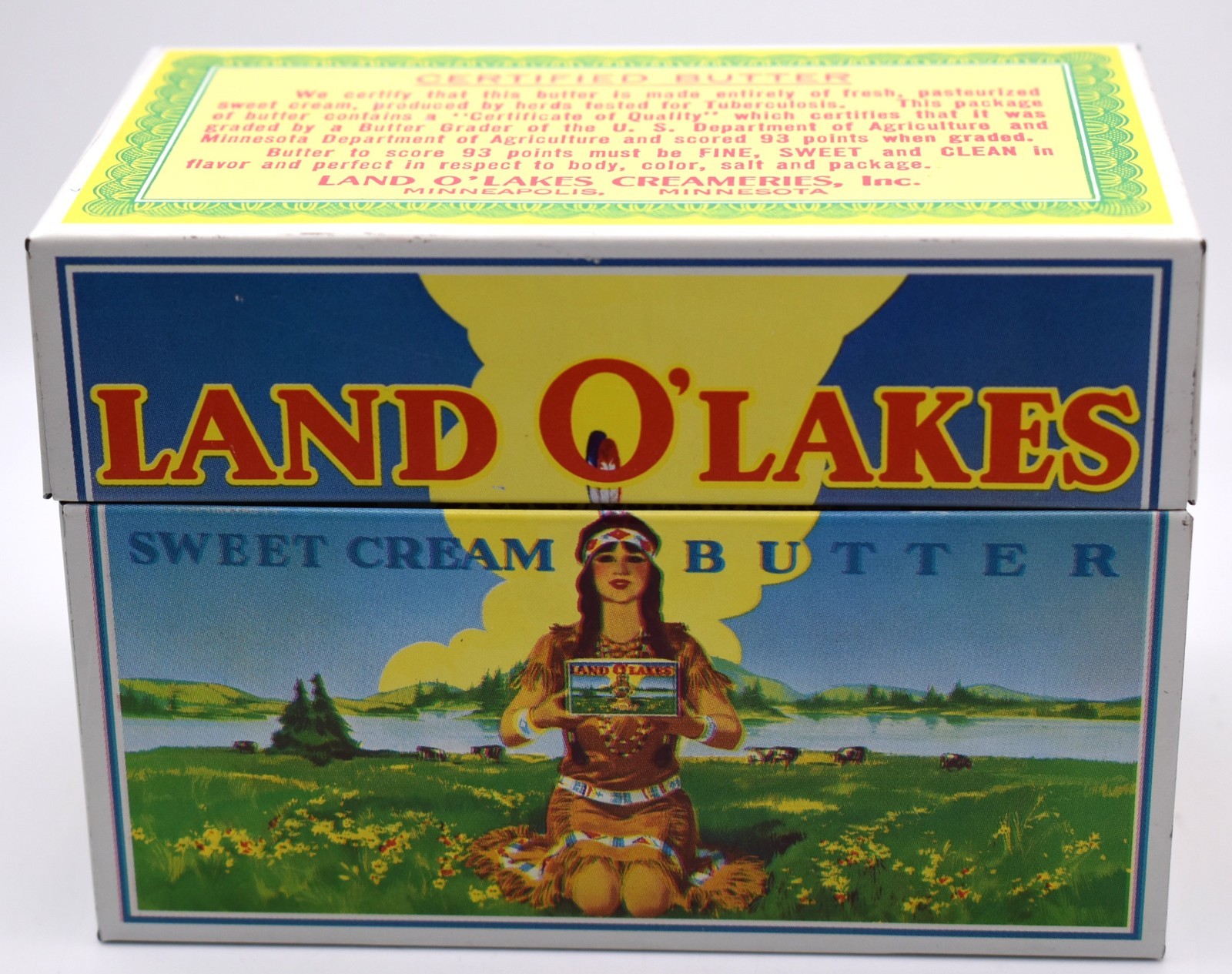Vintage Land O\' Lakes Sweet Cream Butter Metal Recipe Tin Box w/ Recipe Cards