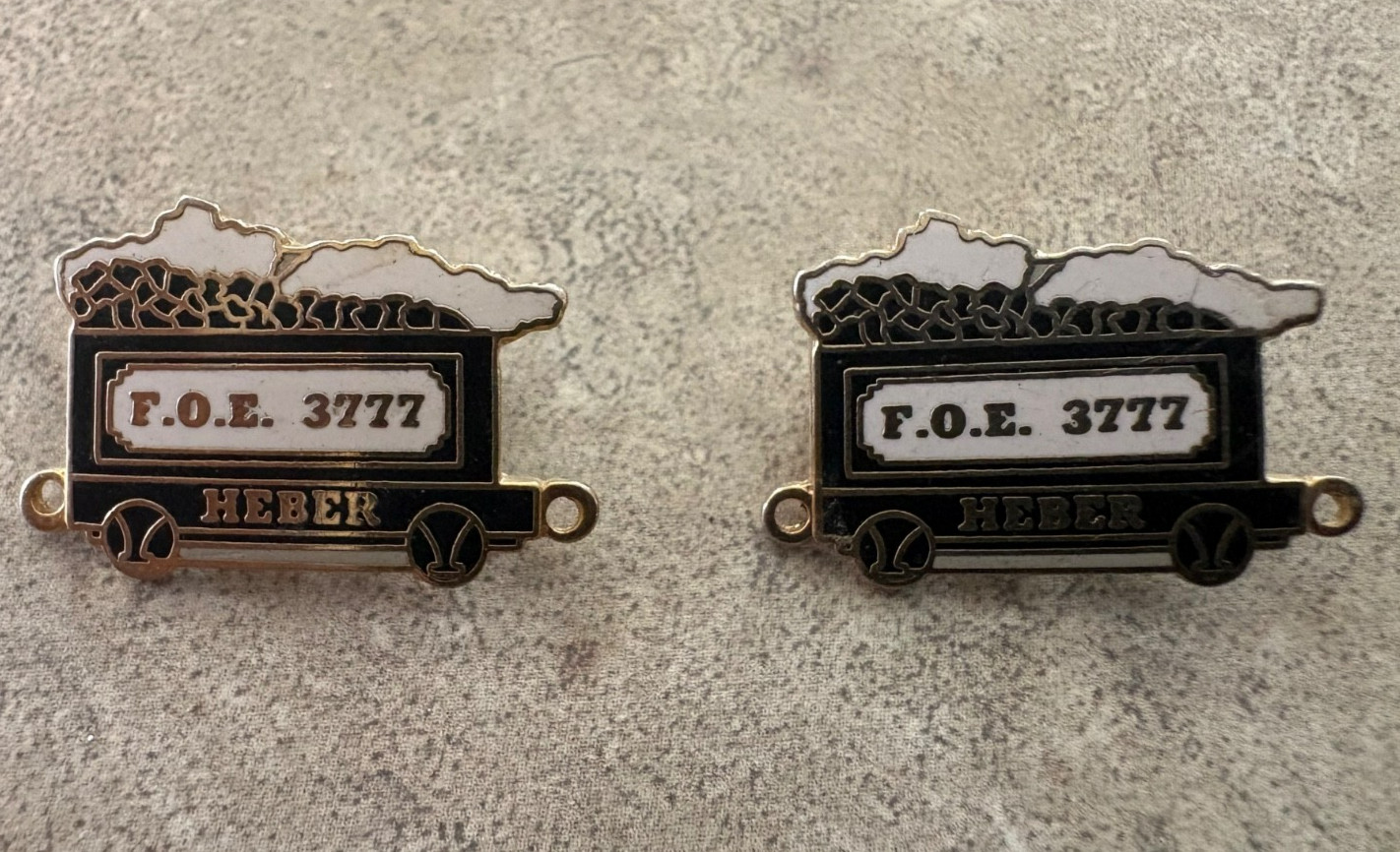 Vintage Pair F.O.E. 3777 Heber Utah Cart Enamel Pins Fraternal Order of Eagles