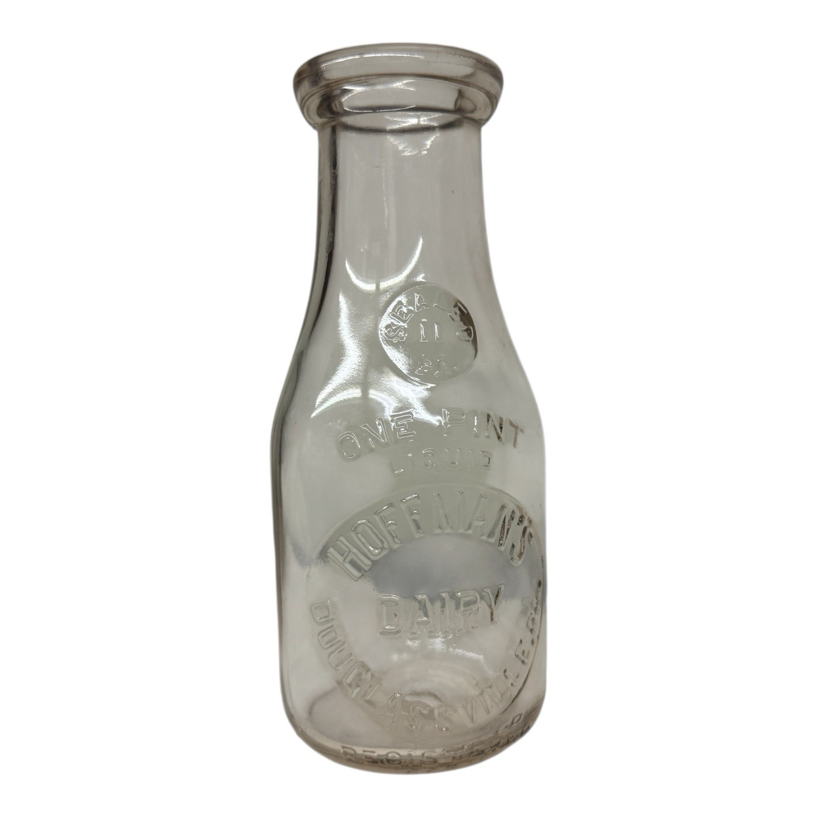 Hoffman’s Dairy Douglassville PA Embossed Clear Glass Pint Milk Bottle