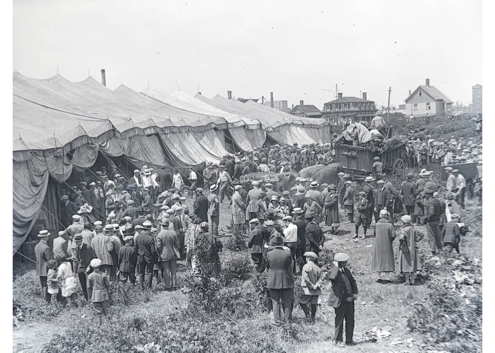 1921 Traveling Circus Big Top Tents Wagons Crowd Boston Glass Negative OOAK