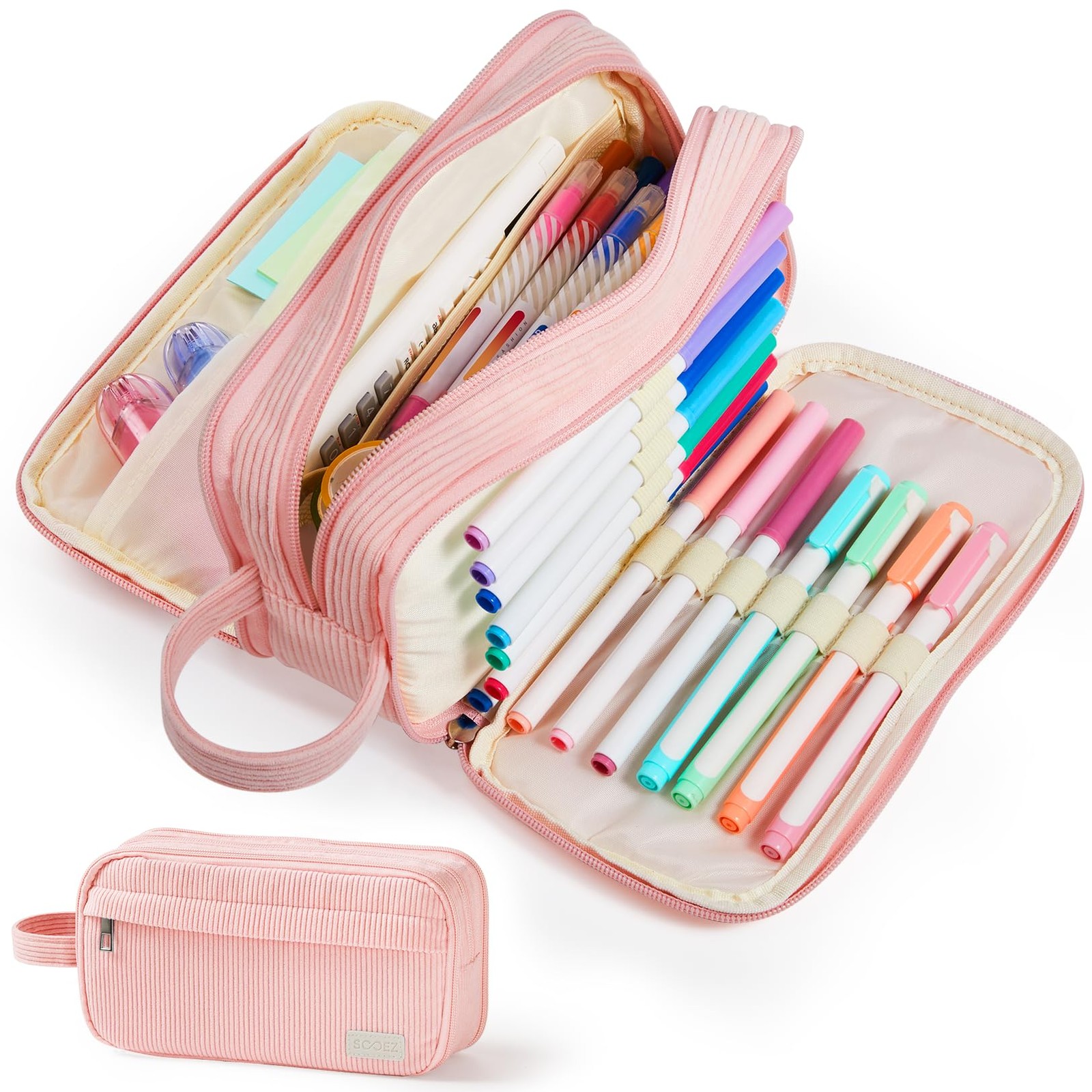 Sooez High Capacity Pencil Case, Soft Corduroy Pouch with Large, Pink Sooez High Capacity Pencil Case, Soft Corduroy Pouch with Large, Pink