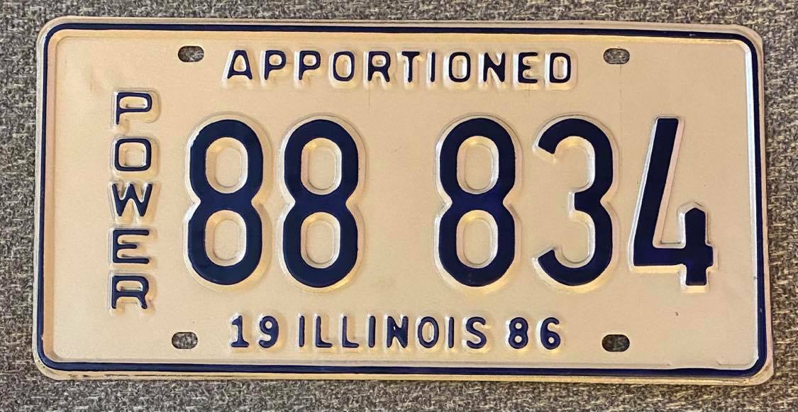Illinois 1986 APPORTIONED POWER License Plate SUPERB QUALITY # 88 834