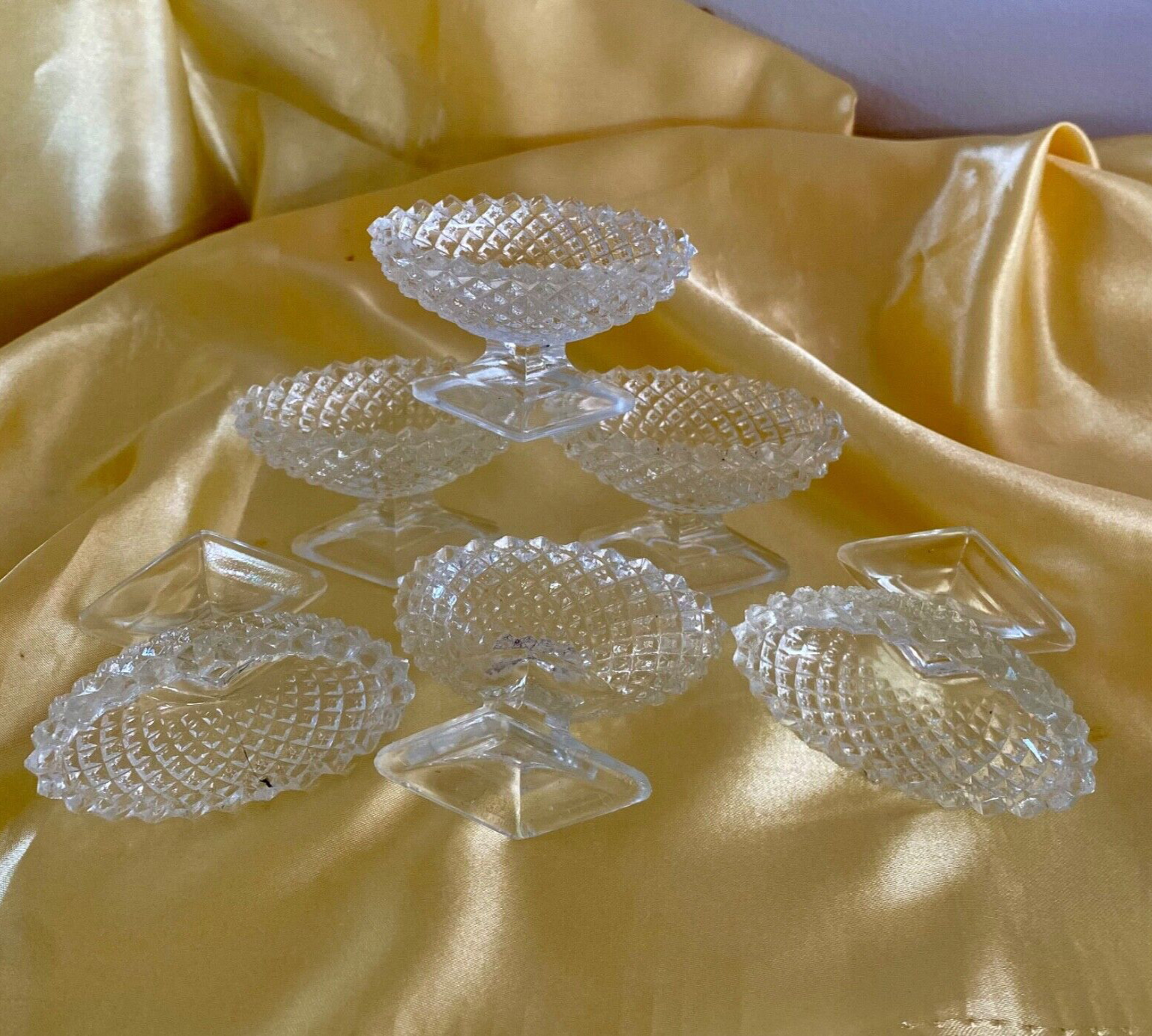 6 Westmoreland English Hobnail Crystal Pedestal Open Salt Cellers