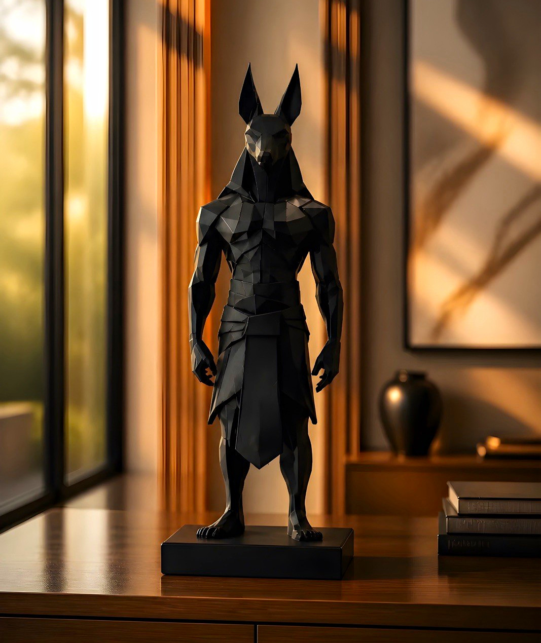 Egyptian Black Anubis Jackal-Head Statue Figurine on Base, Ownership History NA