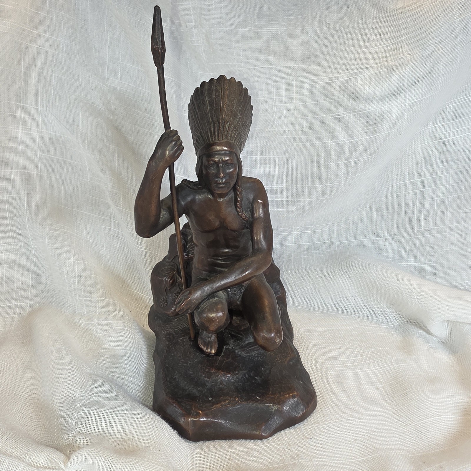 Vintage Bronze JENNINGS BROTHERS J.B. Native American with Spear Single  Bookend