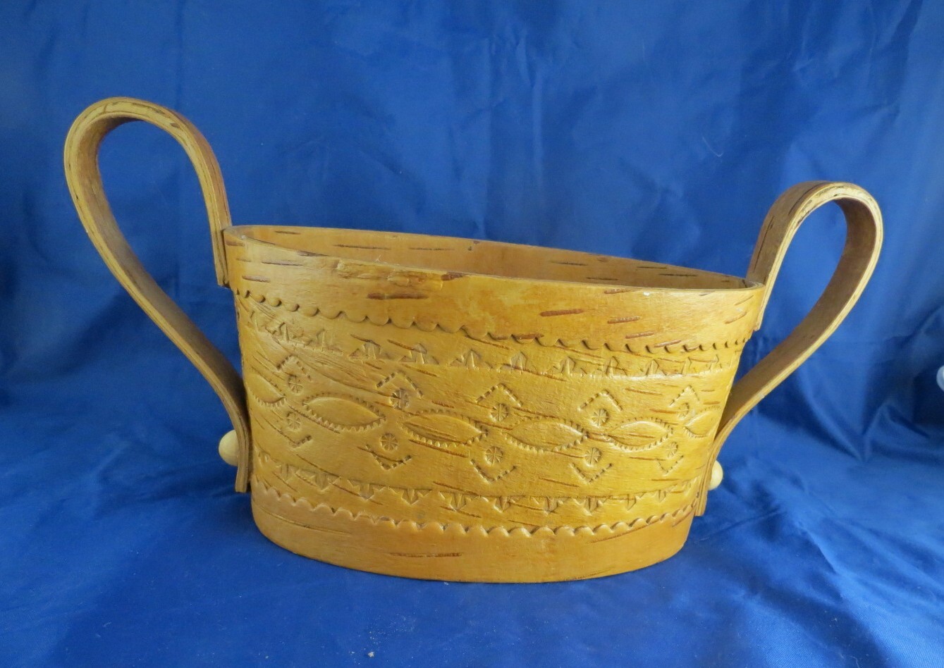 Carved Birch Bark Basket w/Handles