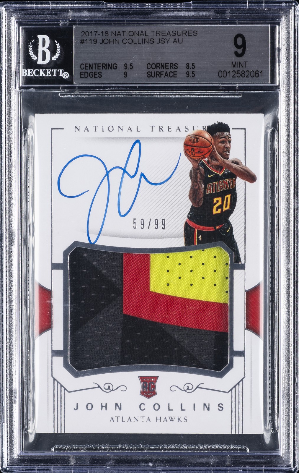 2017-18 NATIONAL TREASURES JSY AU #119 JOHN COLLINS BGS 9