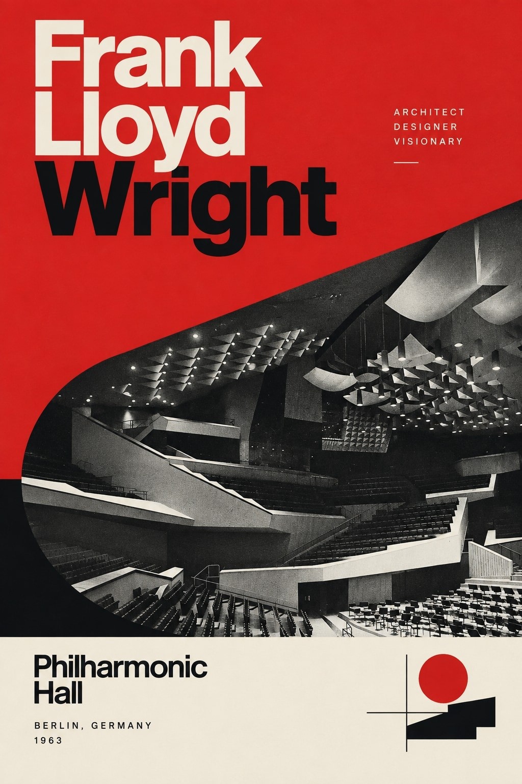 Frank Lloyd Wright Poster 1963 Philharmonic Hall Midcentury Modern 24x36\