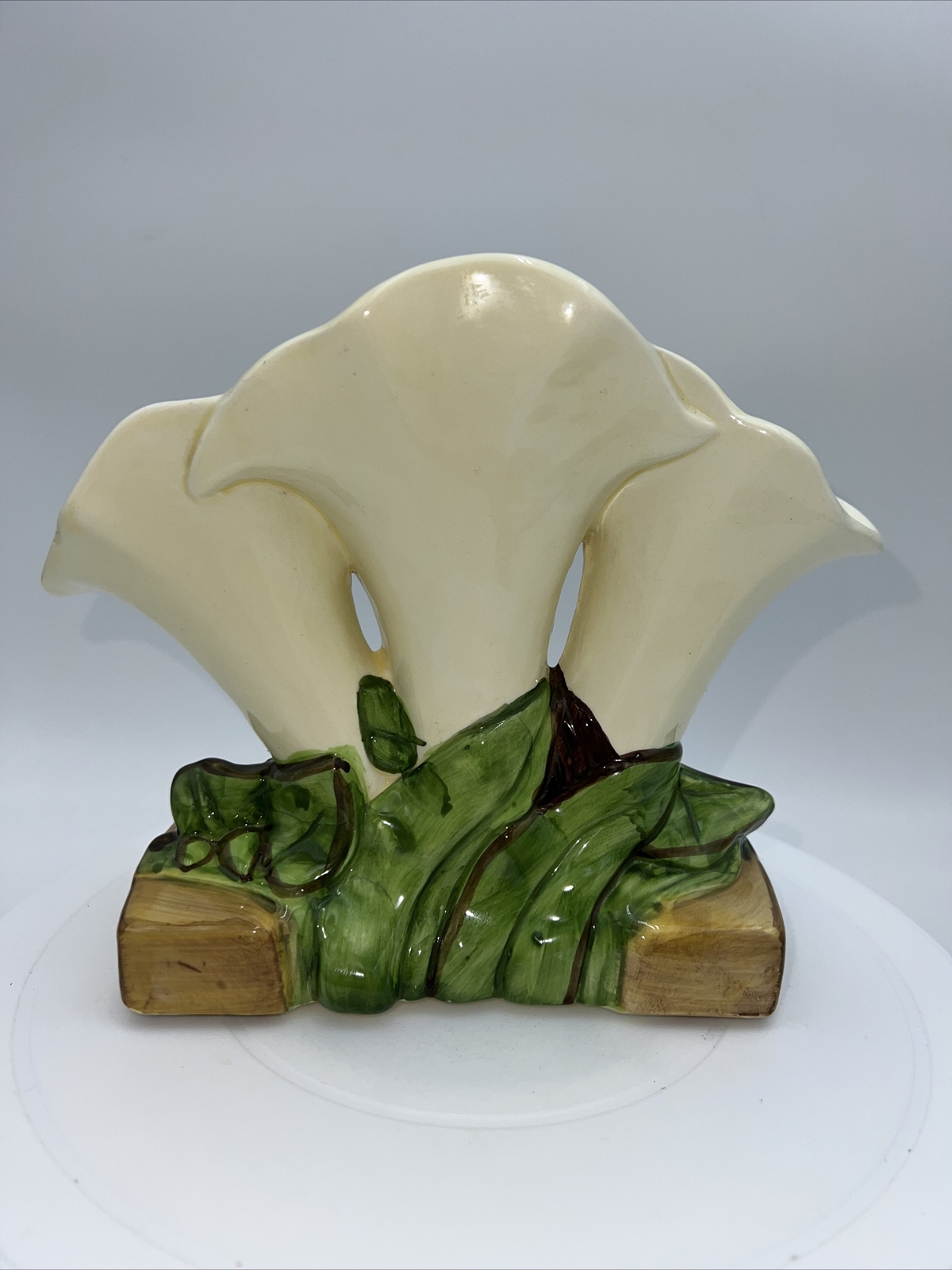 Vintage Antique Reflections Pottery Triple Calla Lily Vase EUC
