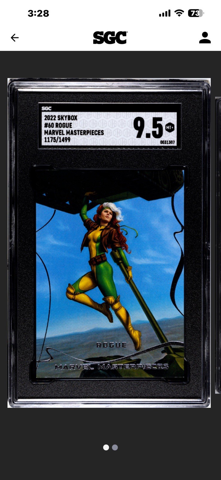 2022 Skybox Marvel Masterpieces #60 Rogue 1175/1499 🔥SGC 9.5🔥 🔥POP 1🔥 2022 Skybox Marvel Masterpieces #60 Rogue 1175/1499 🔥SGC 9.5🔥 🔥POP 1🔥