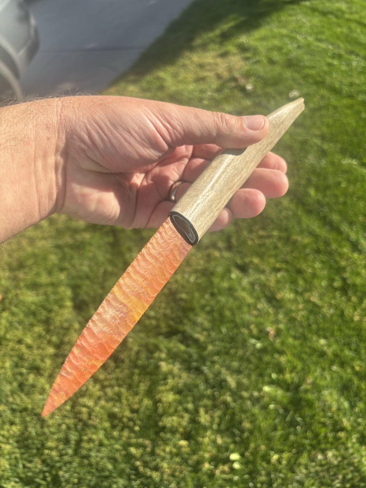 Dagger Bone Handle Knives Red Orange Stone Skinning Hunting Fishing Knife