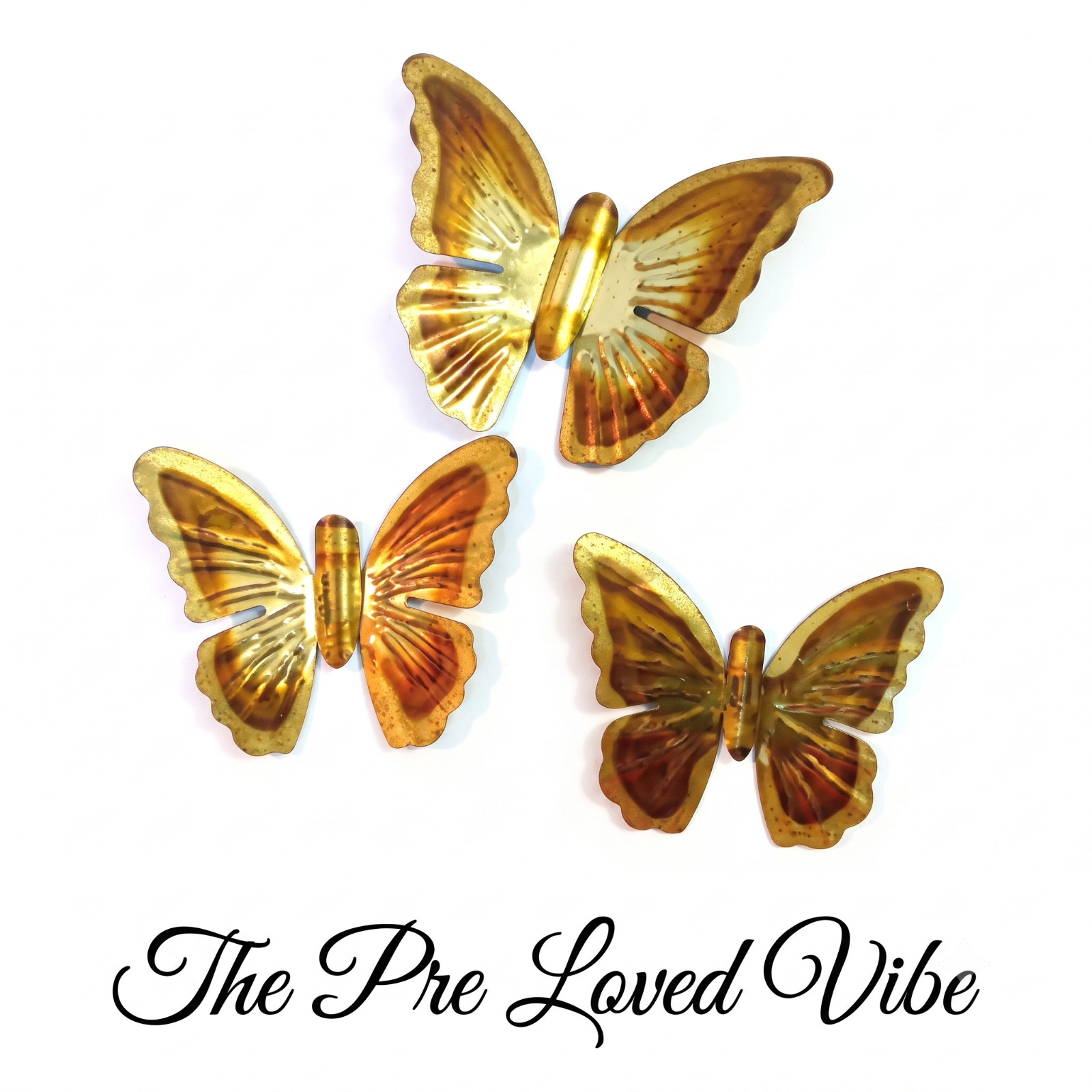 VTG 1970’s Home Interior Brass Butterfly Wall Decor Set Of 3 Boho Cottagecore