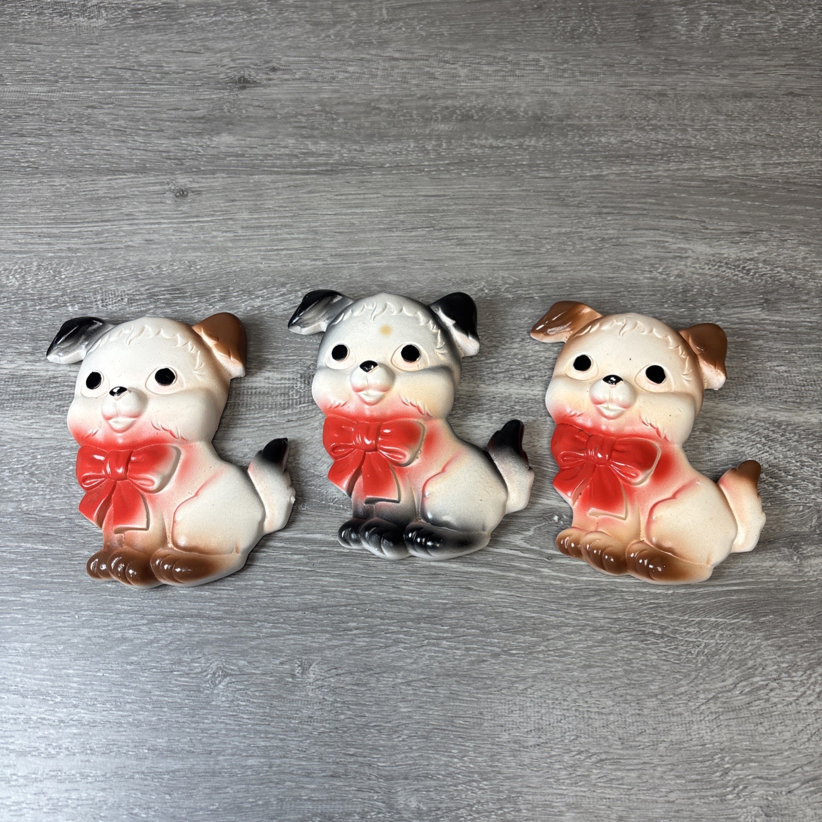 Vintage 1975 Miller Studios Lot Of 3 Chalkware Wall Plaques Dogs Puppies