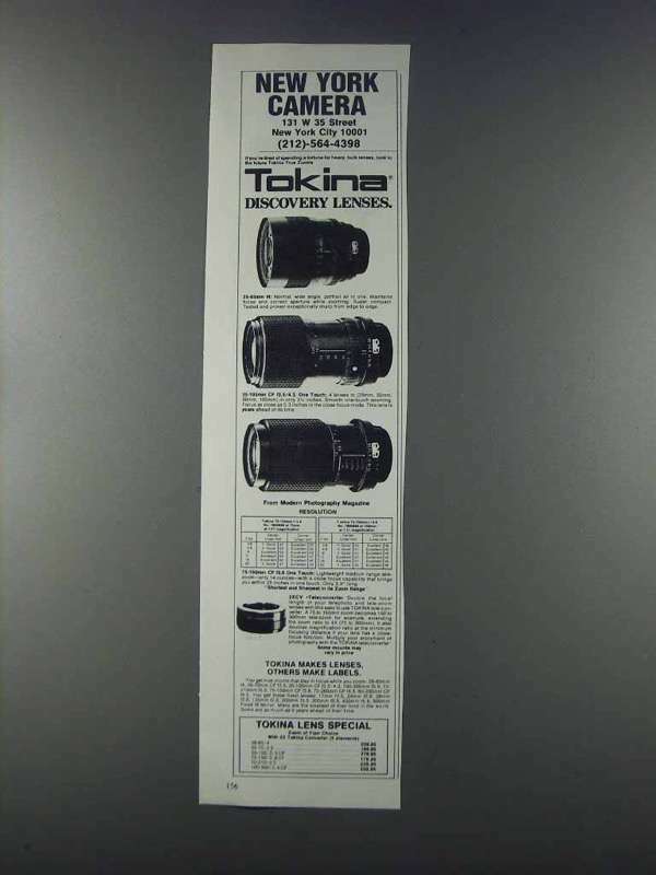 1981 Tokina Lens Ad - 28-85mm, 35-105mm, 75-150mm