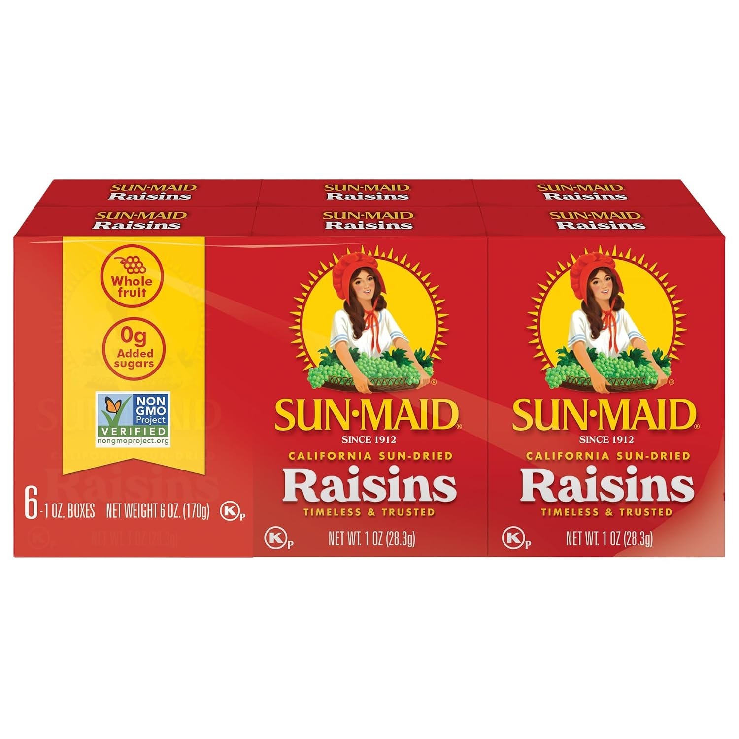 Sun-Maid California Sun-Dried Raisins (6PK) 1 oz Snack-Size Box - Dried Fruit Sn