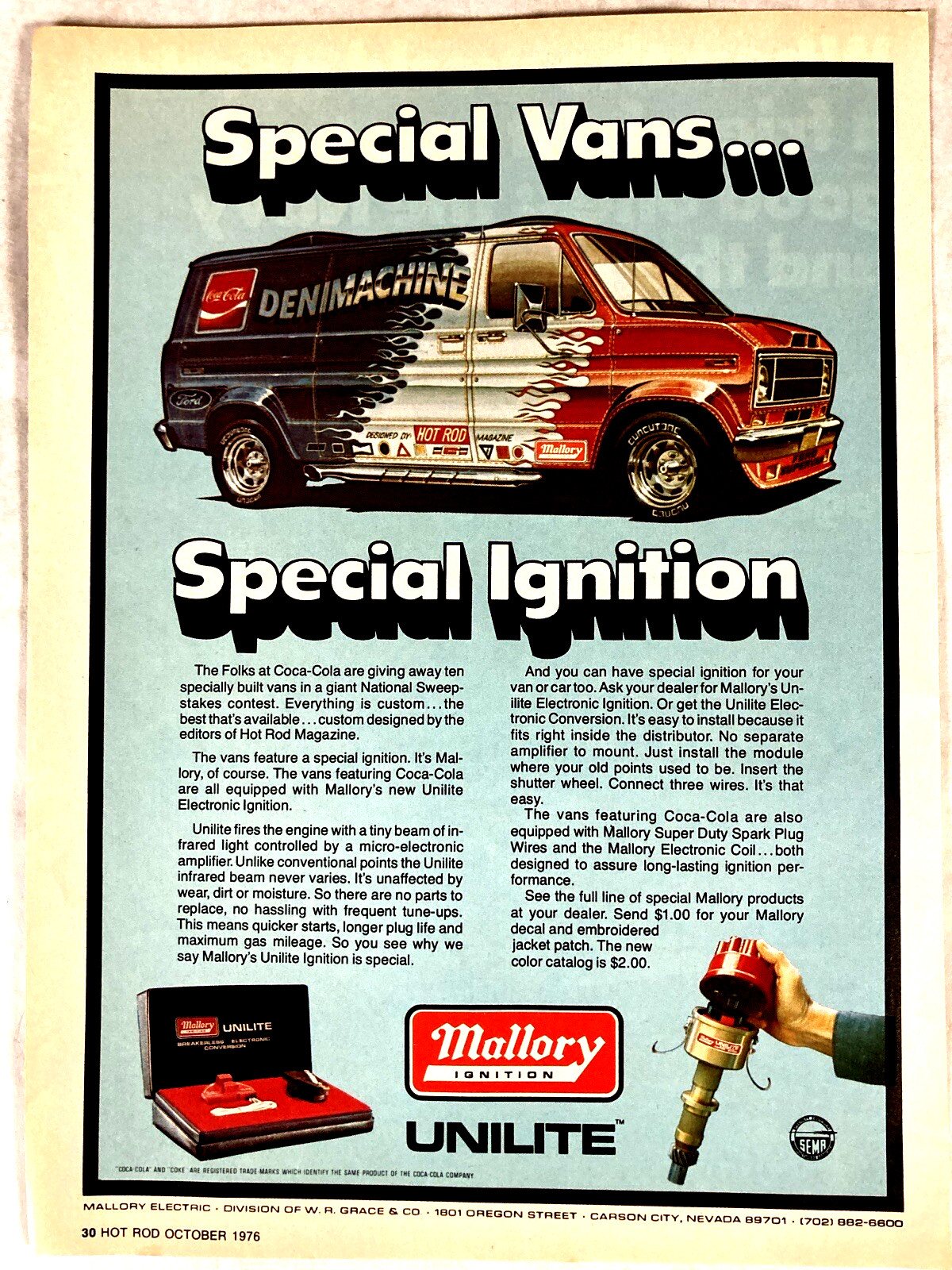 1976 Mallory Unilite Electronic Ignition Print Ad Coca Cola Denimachine