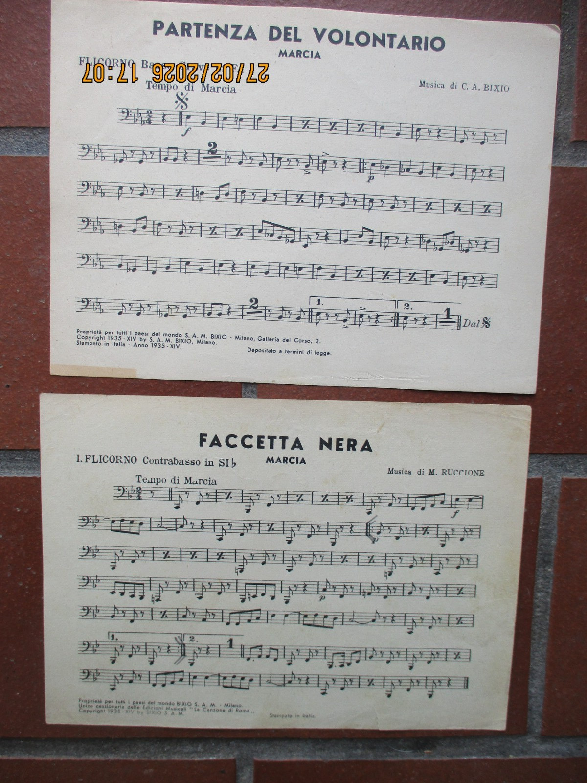 TWO SCORES MUSIC BAND BLACK FACETED VOLUNTEER DEPARTURE 1935 TWENTY YEARS