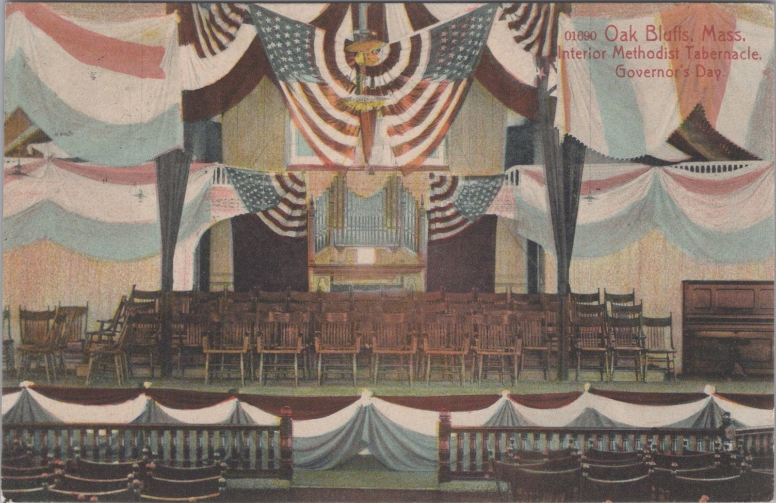Interior Methodist Tabernacle Governors Day Oak Bluffs MA Organ Postcard