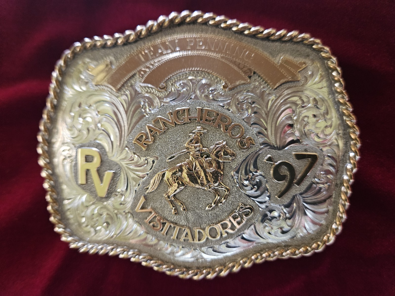 RARE Skyline Buckle Sterling RANCHEROS VISTADORES World Champion HARLEY MAY. 