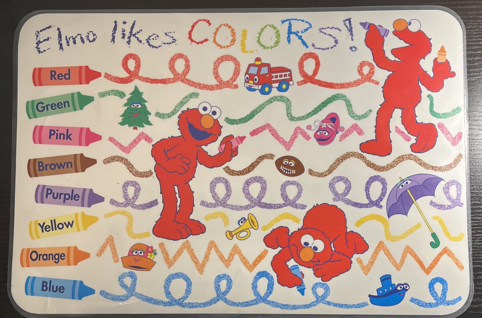 2000 Sesame Street Double Sided Kids Learning Placemat - Elmo Likes Colors 