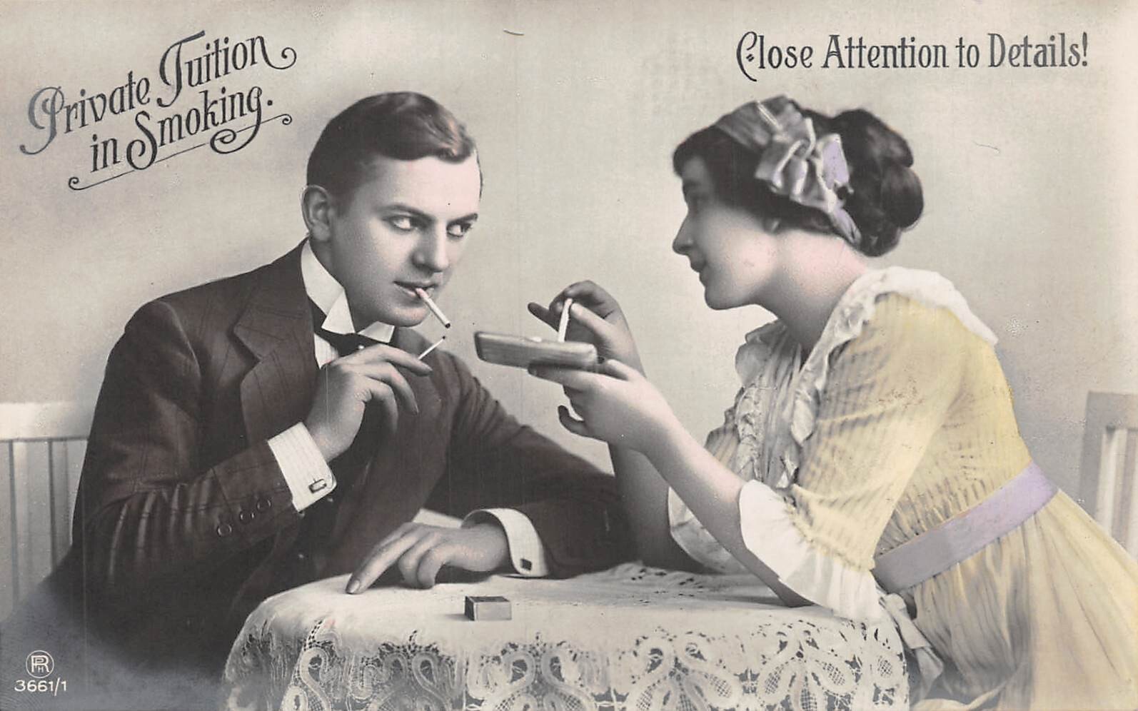 POSTCARD PRIVATE TUITION IN SMOKING SET OF 6 c 1912