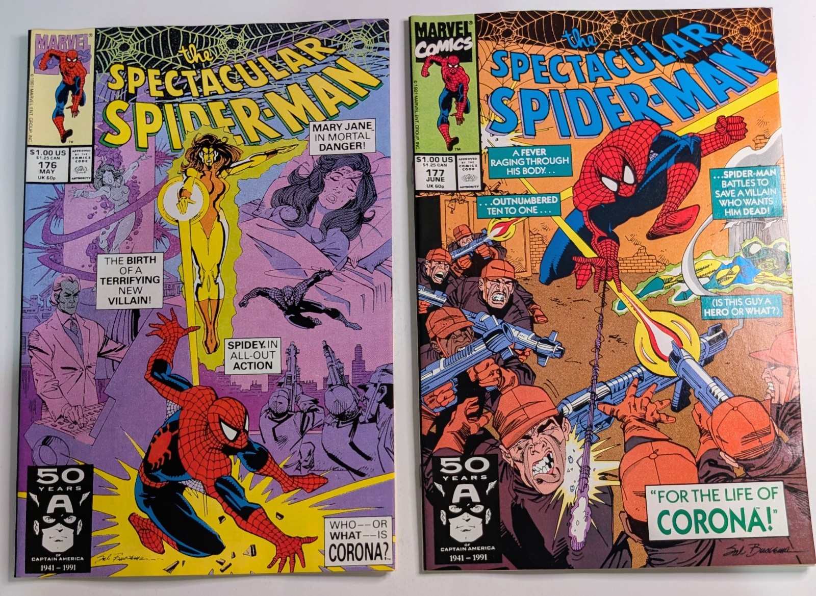 SPECTACULAR SPIDER-MAN #176 #177 LOT MARVEL COMICS FIRST CORONA SAL BUSCEMA NM