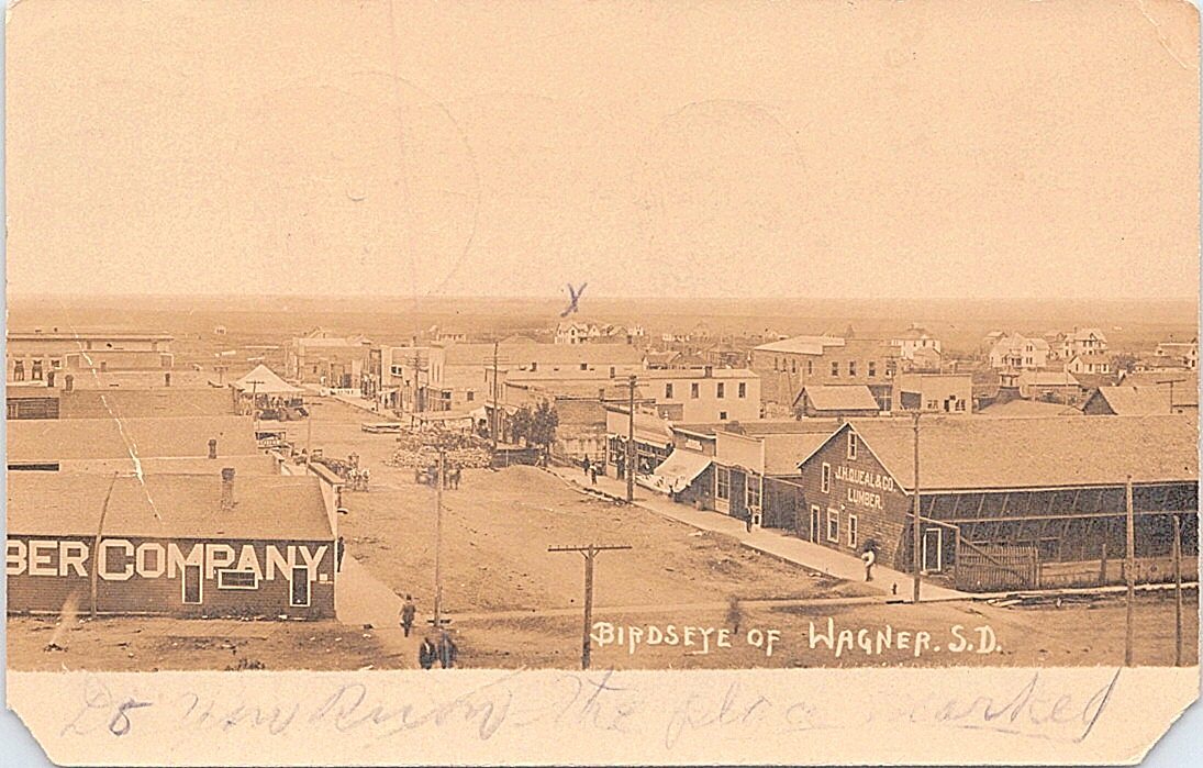RPPC Wagner South Dakota Birdseye Town View Lumber Companies 1908