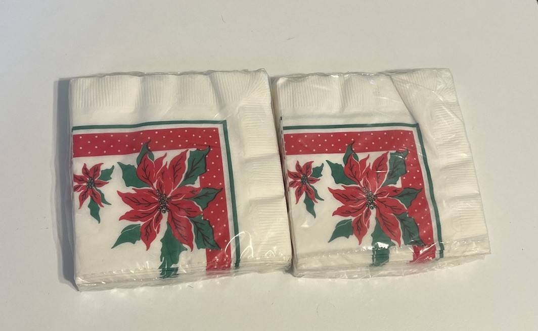 Vintage 1989 Viva Paper Beverage Napkins Holiday Poinsettia Flowers 5x5 24 each 