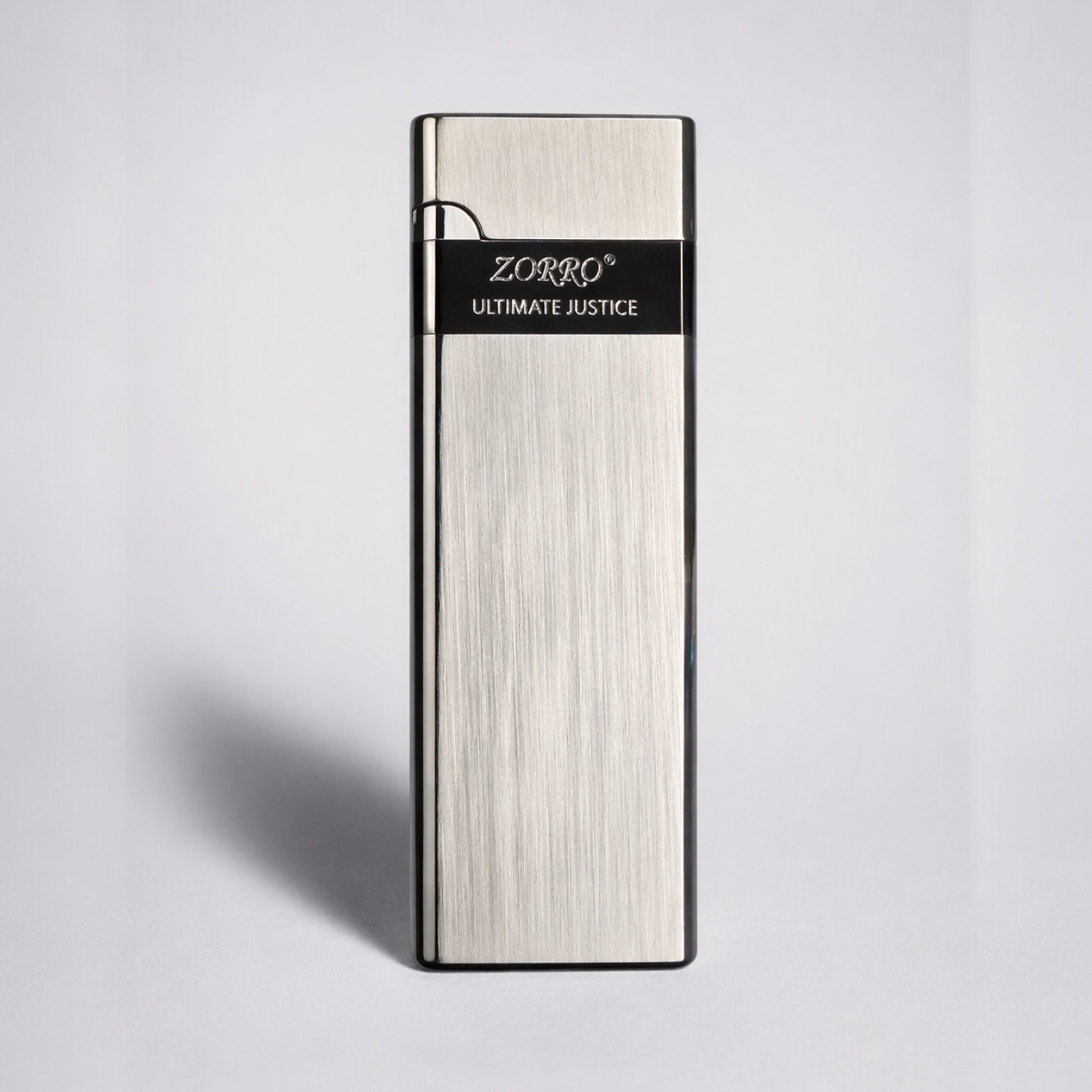 NEW ZORRO Slim Metal Lighter Silver Gray Butane Refillable Windproof Torch 