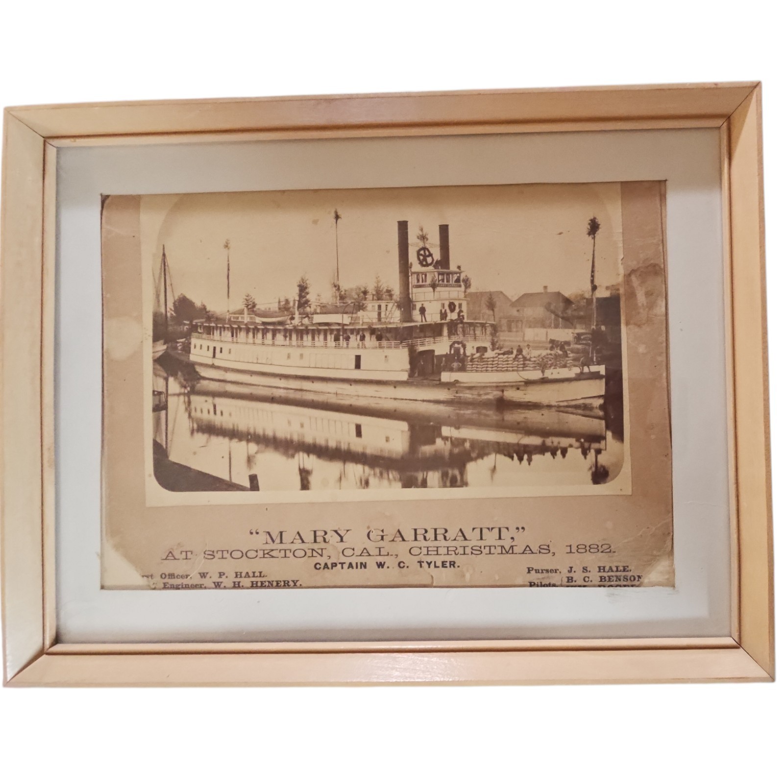1882 Photograph Stockton Ca Shipyard Christmas Cabinet Card Mary Garrat Framed