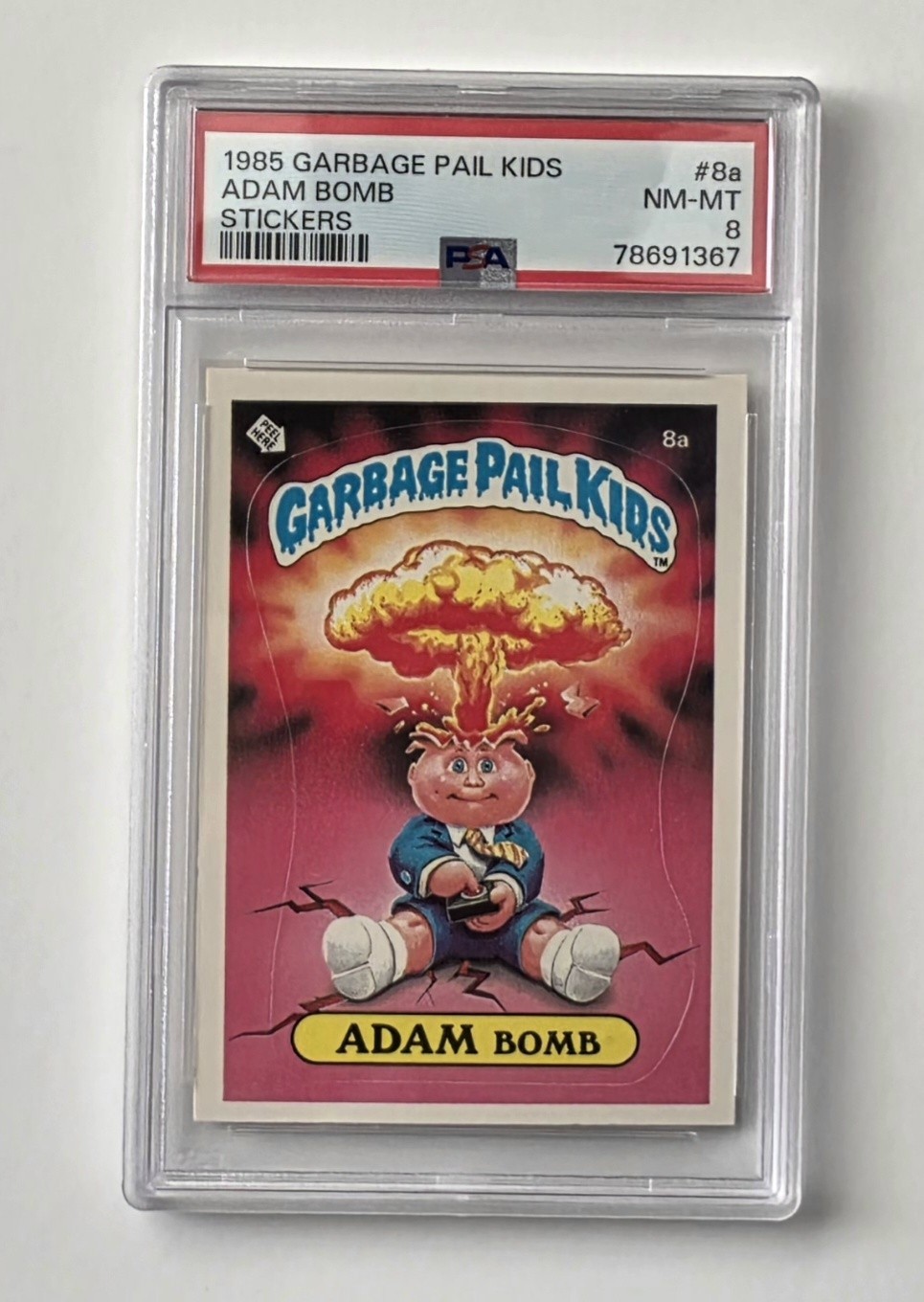 1985 GARBAGE PAIL KIDS STICKERS #8a ADAM BOMB SERIES 1 PSA 8 NM-MT 