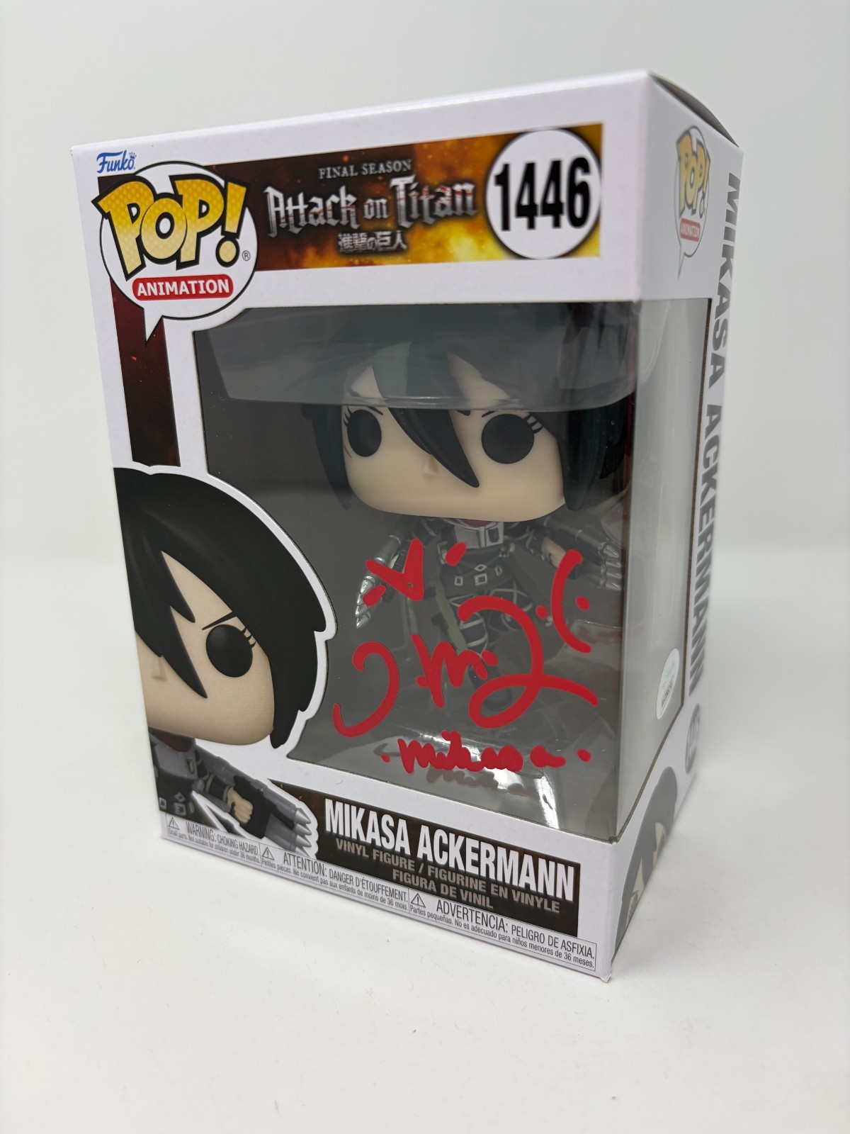 Trina Nishimura Attack on Titan Mikasa #1446 Signed Funko Pop JSA Certified Auto
