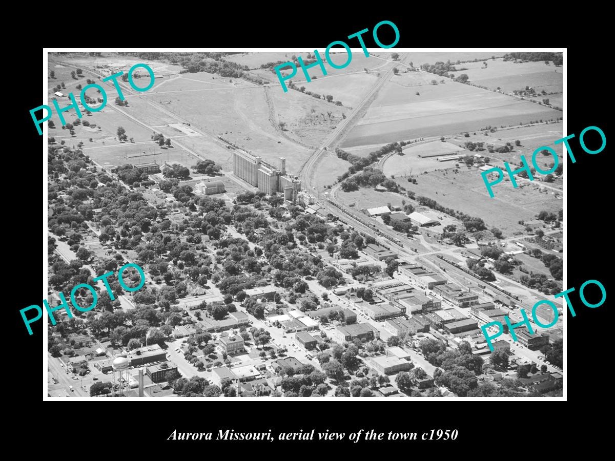 OLD POSTCARD SIZE PHOTO AURORA MISSOURI AERIAL VIEW OF TOWN c1950 1